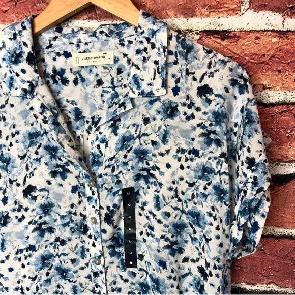 Lucky Brand indigo watercolor button down top - Picture 5 of 9